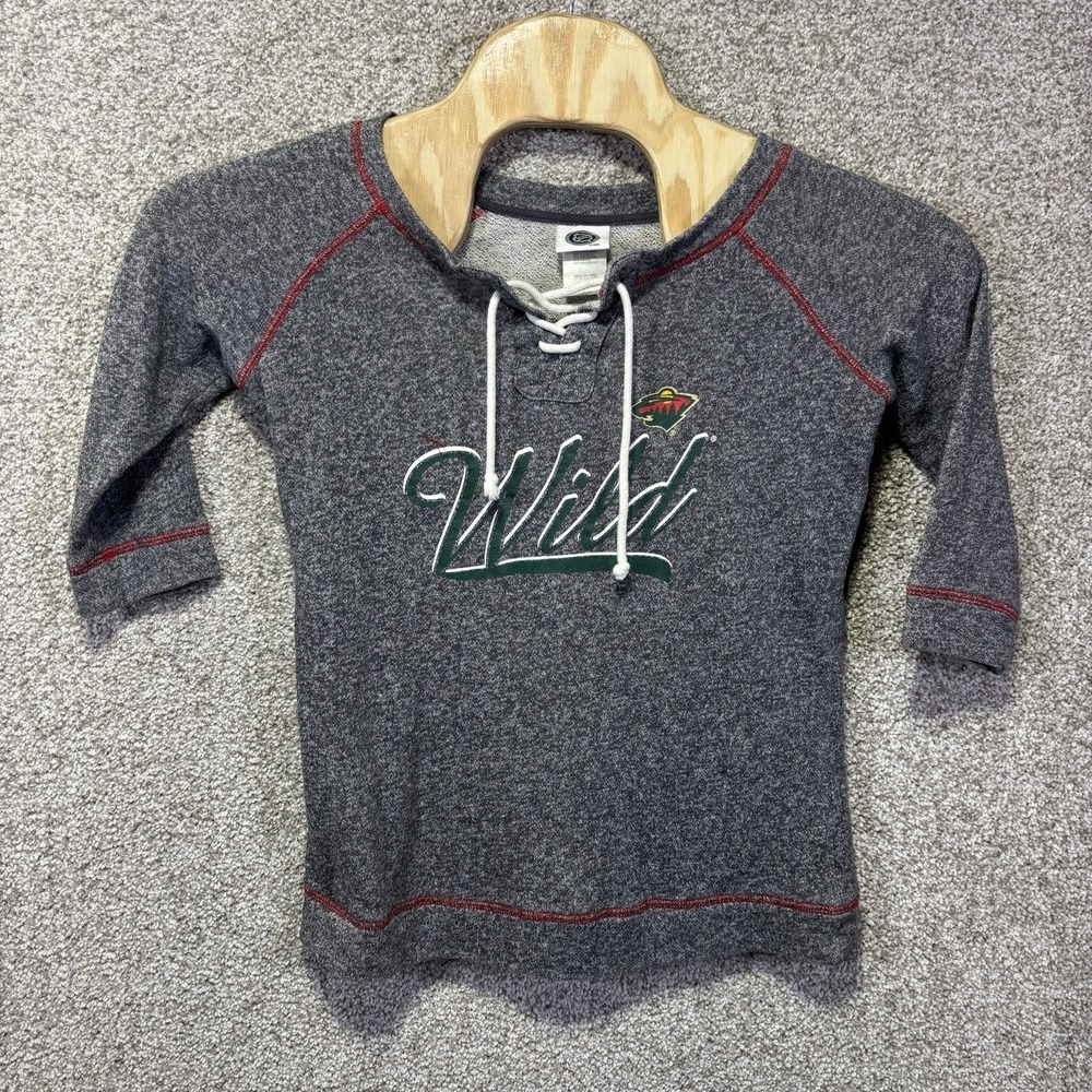 Minnesota Wild Sweatshirt Womens Small Gray NHL Hockey Lace Up Outerstuff